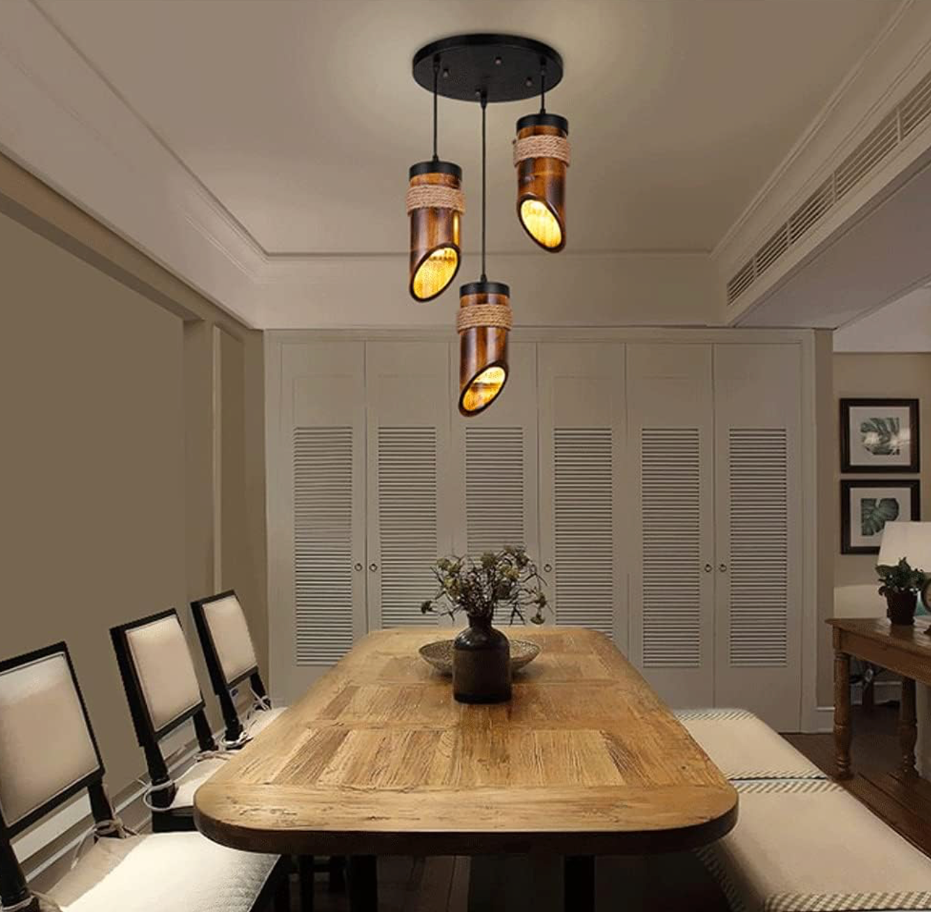 ISANA Triveni 3 Light Bamboo Pendant Set | Triple Hanging Ceiling Light