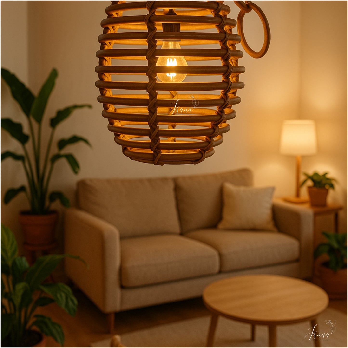 ISANA Zivae Rattan Cane Table Lamp | Handcrafted