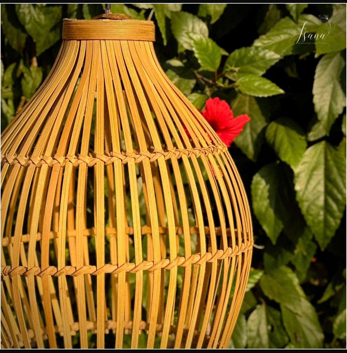 ISANA Harvest Large Rattan Look Bamboo Pendant Lamp | Handwoven Hanging Light