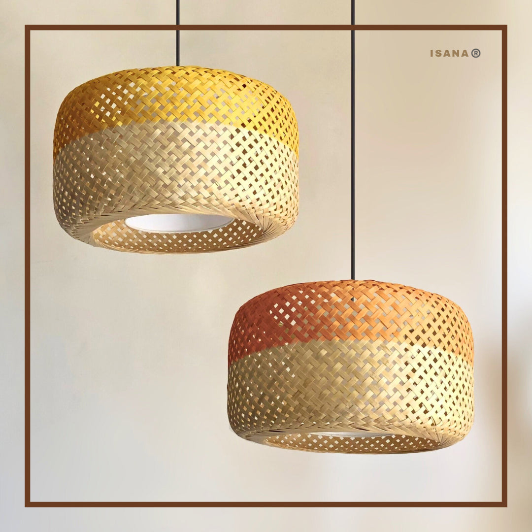 ISANA Sheer Bamboo Pendant Lamp with Diffuser IBL239 | 12 Inch Hanging Light
