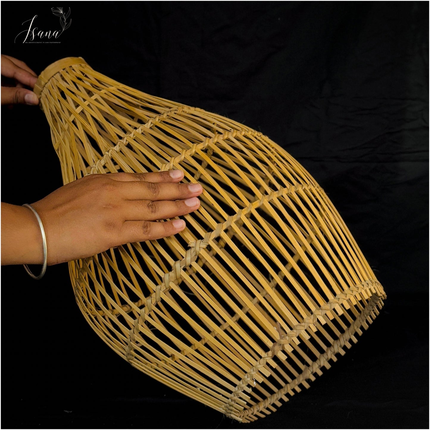 ISANA Lira Bamboo Handwoven Lampshade – Tall Natural Bohemian Light Decor