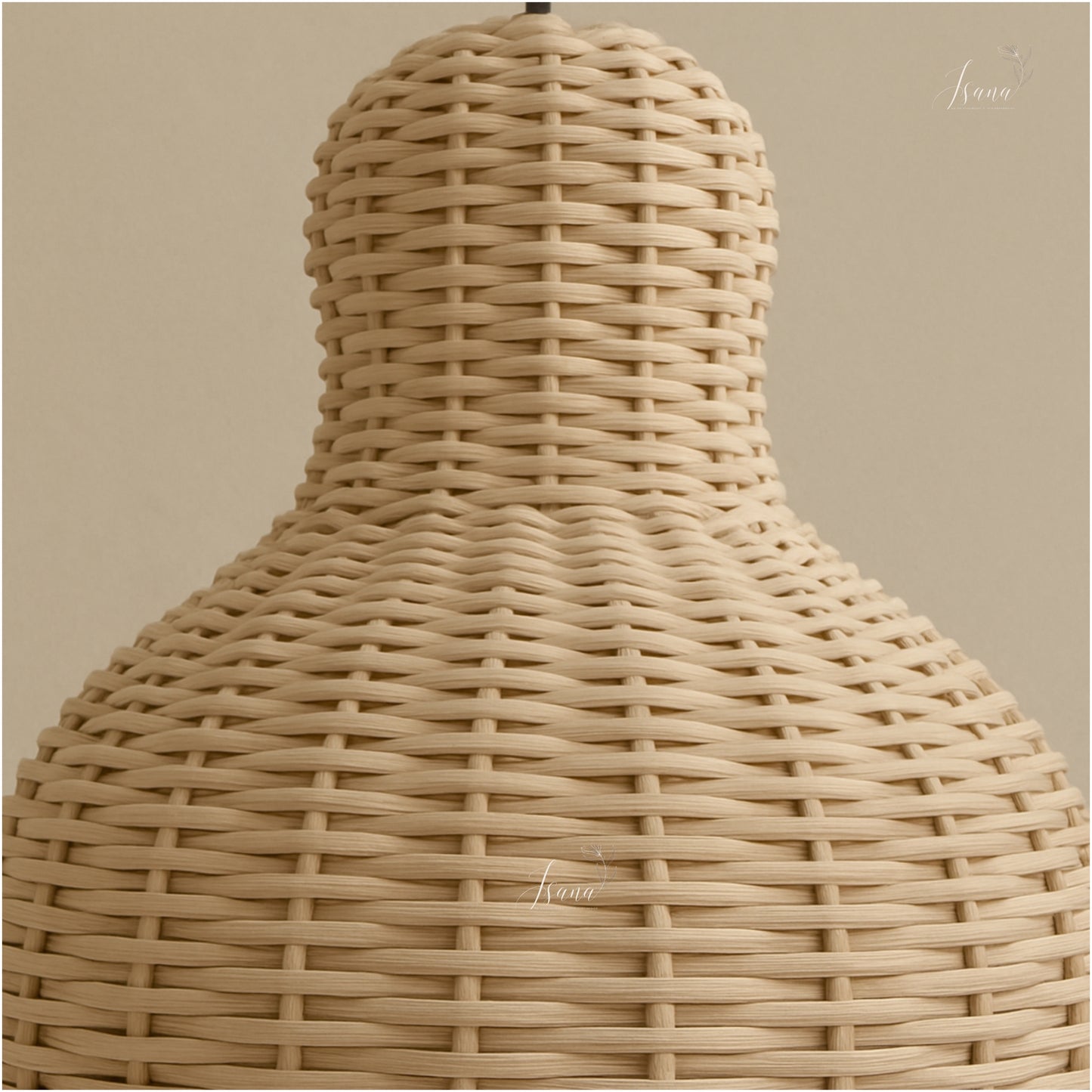 ISANA Nashi Handwoven Rattan Cane Pear Pendant Light with Iron Frame