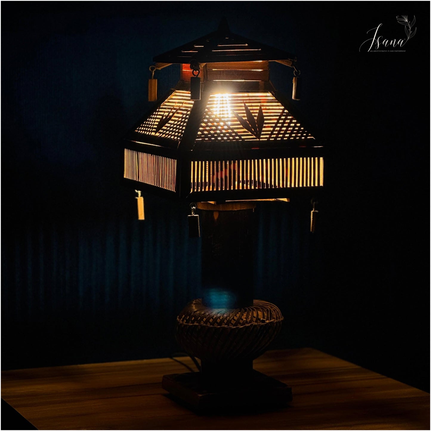 ISANA Riva Bamboo Table Lamp IBL127 | Pyramid Shade with Wooden Base
