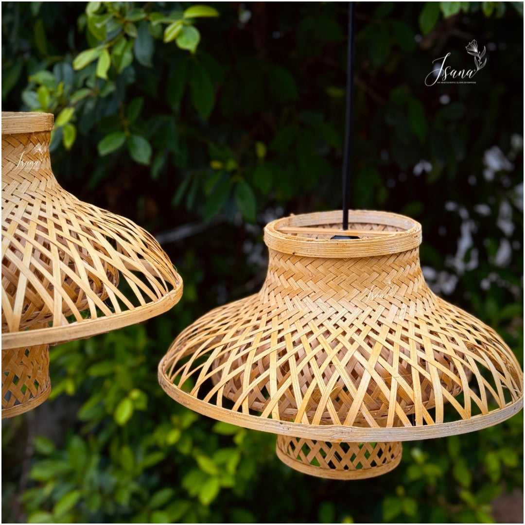 ISANA Dhara Natural Bamboo Hanging Lampshade | 12 Inch Handwoven Pendant