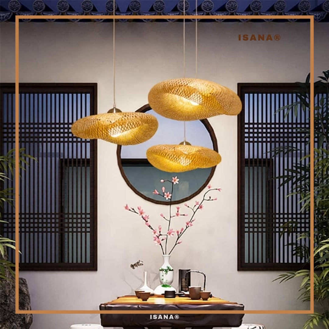 ISANA Sway Curved Bamboo Hanging Lampshade | 19 Inch Sculptural Pendant