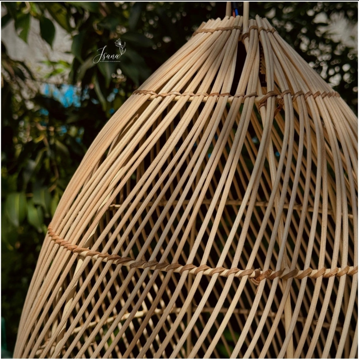 ISANA Rattan Cane Hanging Lampshade with Iron Frame – 18 Inch