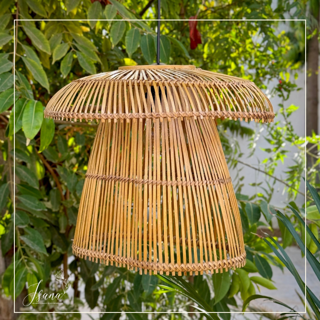 ISANA Dusk Rattan Look Bamboo Pendant Lamp | 16 Inch Hanging Light