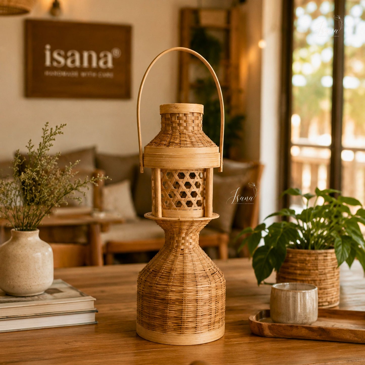 ISANA Nira Petromax Bamboo Hanging Lampshade | Handwoven Lantern Light