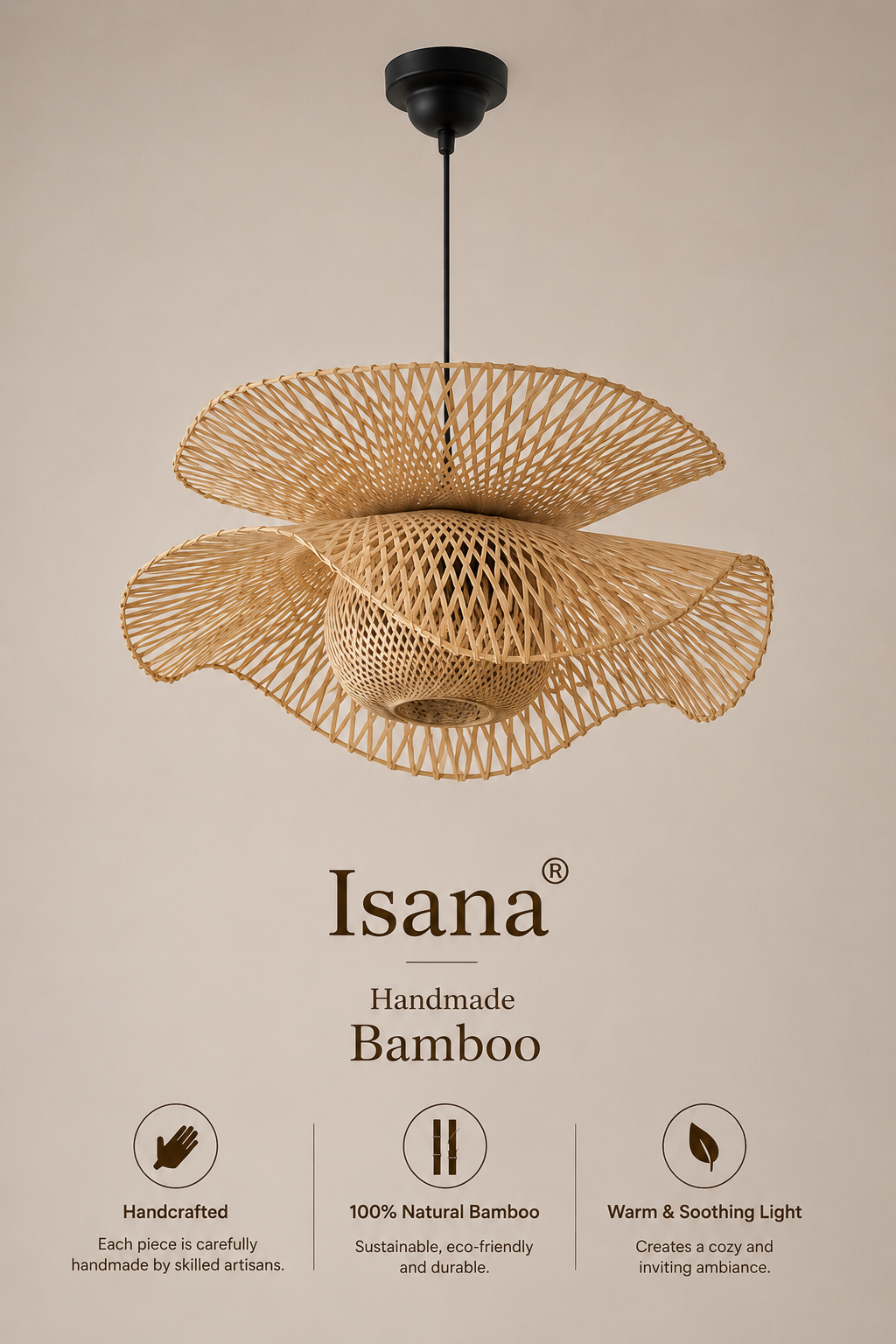 ISANA Petal Weave 15 Inch Bamboo Pendant Lamp | Handwoven Floral Light