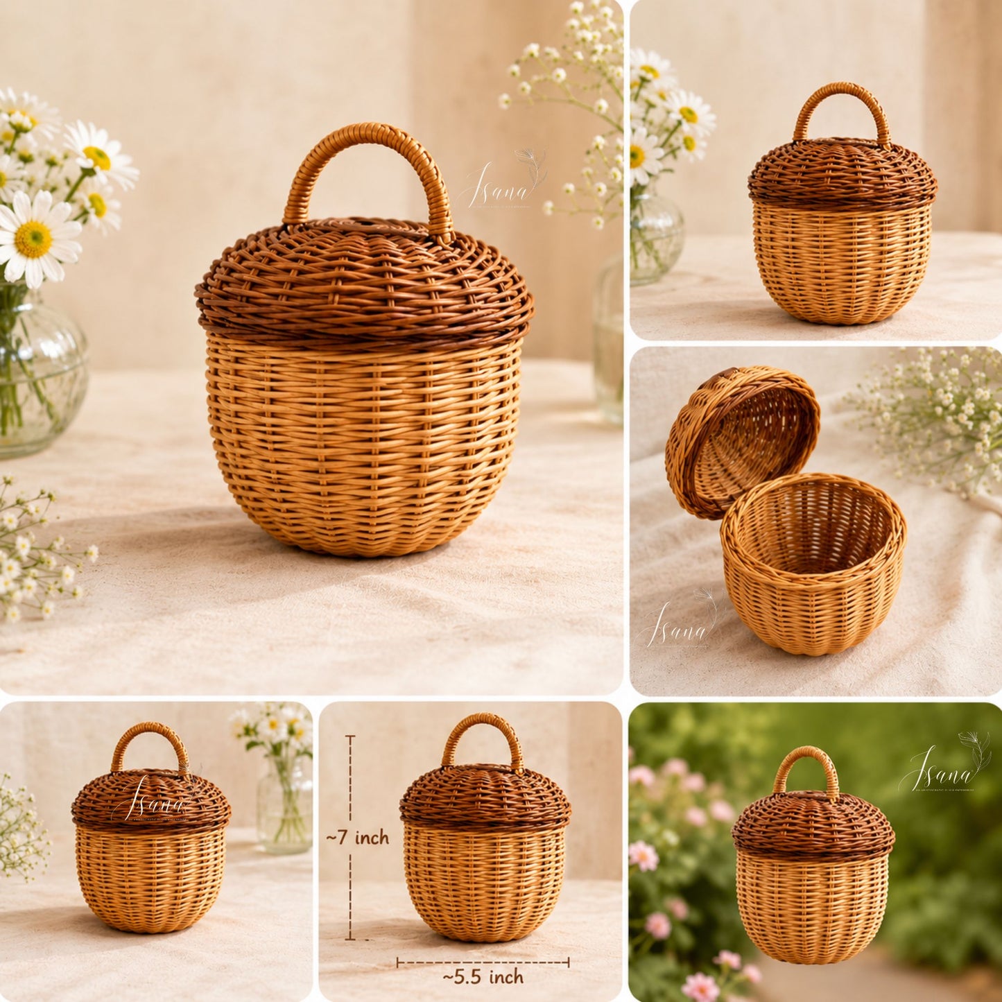 ISANA® Willow Acorn Bag – Handwoven Kashmiri Willow Gift Basket