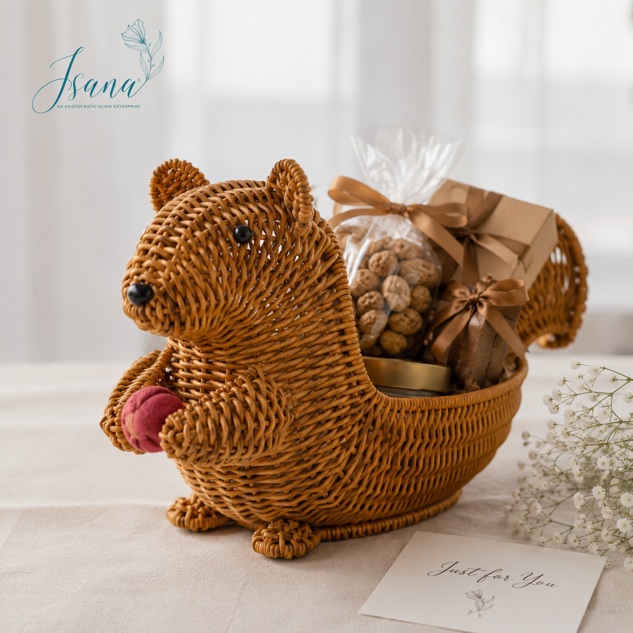 ISANA® Handwoven Willow Bunny Basket – Kashmiri Willow Gift & Décor Basket