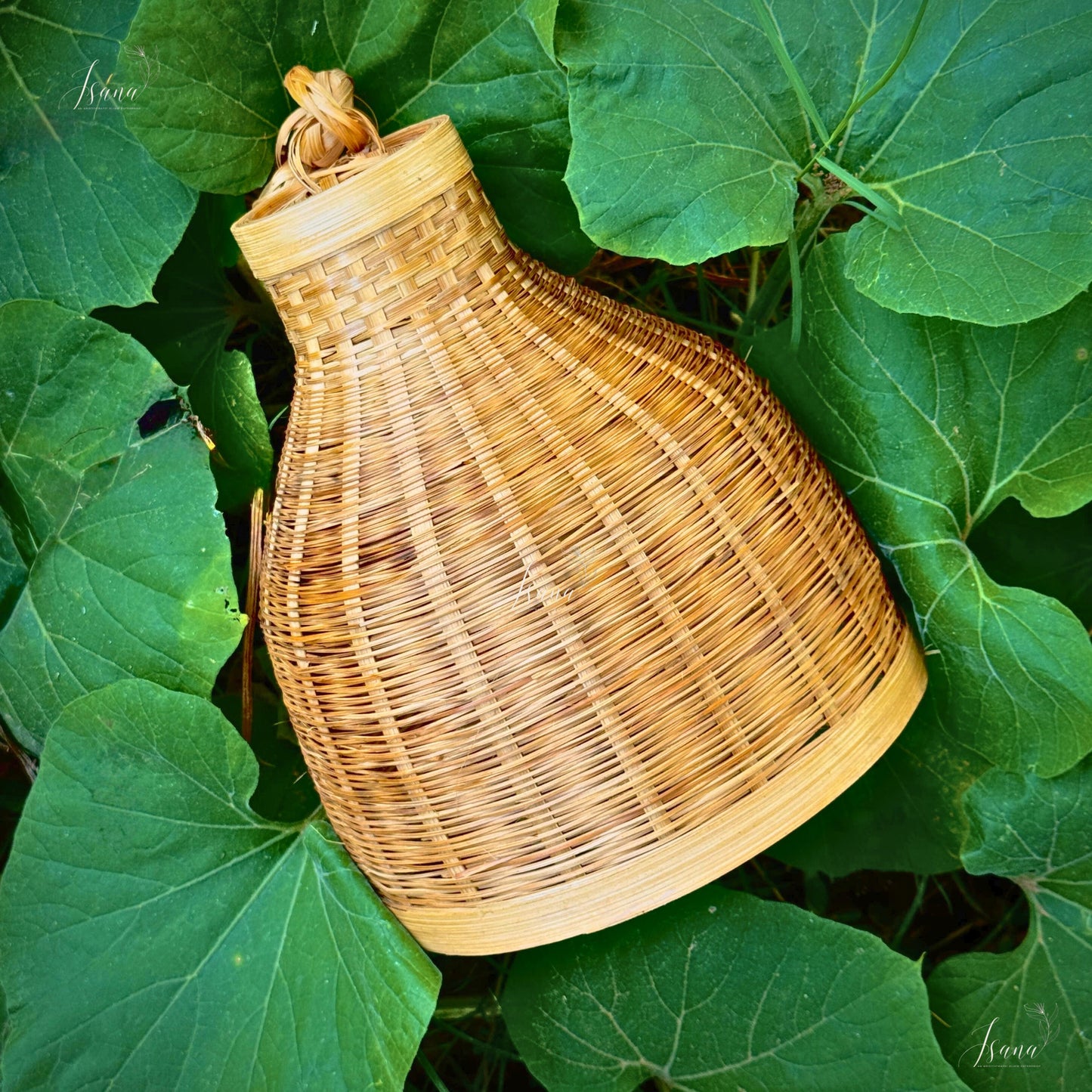 ISANA Sola Rounded Bamboo Pendant Lamp | Small Handwoven Hanging Light