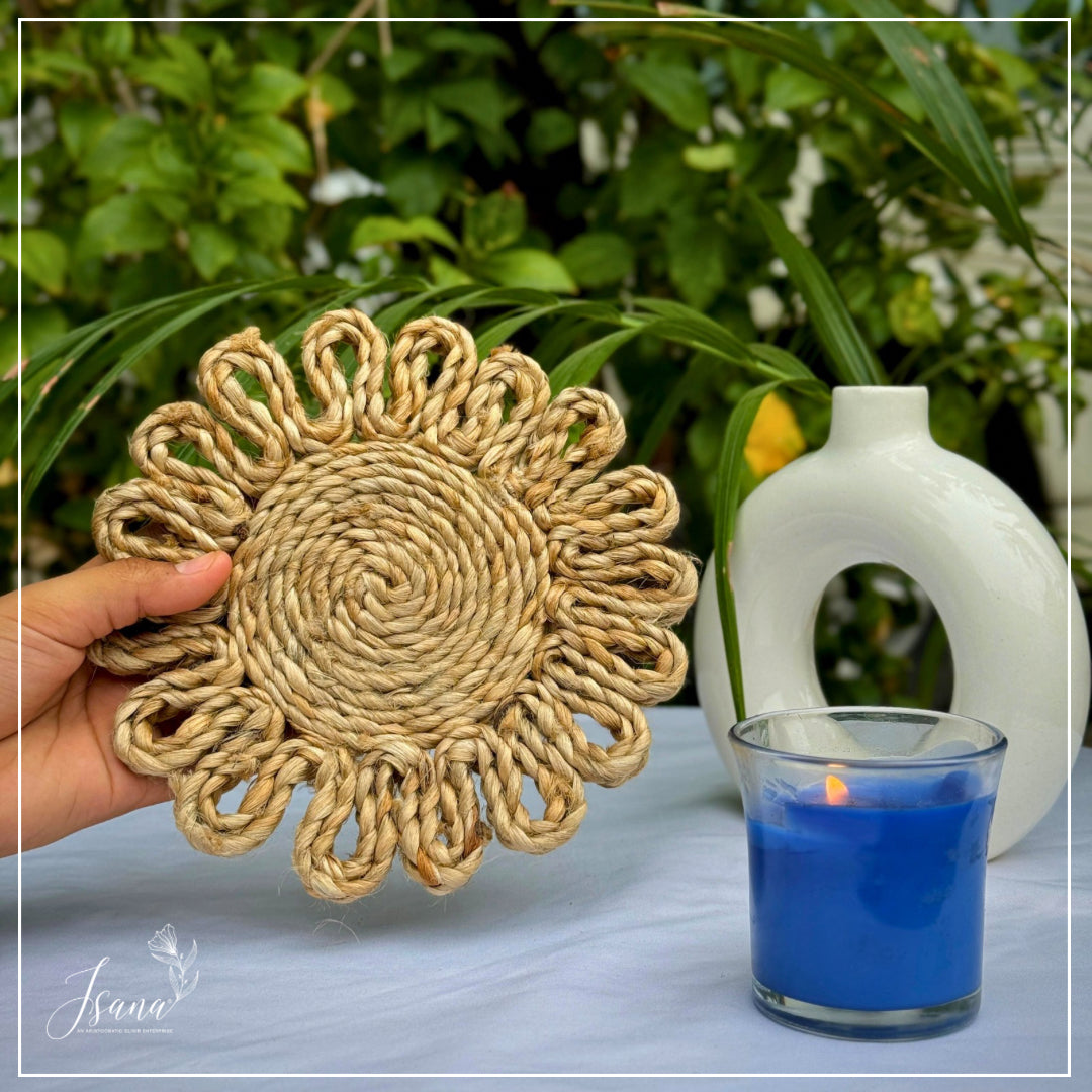 ISANA® EarthTone Jute Coaster – Handwoven Natural Round Table Coaster