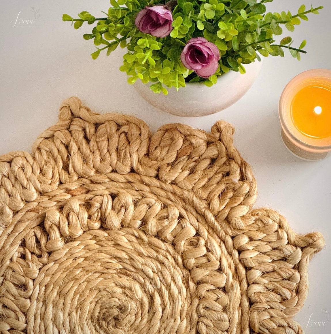 ISANA® Handwoven Jute Coaster – Round Natural Jute Table Coaster