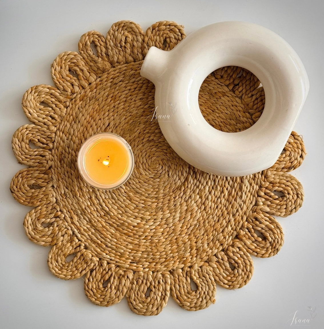 ISANA® SunPetal Jute Coaster – Handwoven Floral Round Coaster
