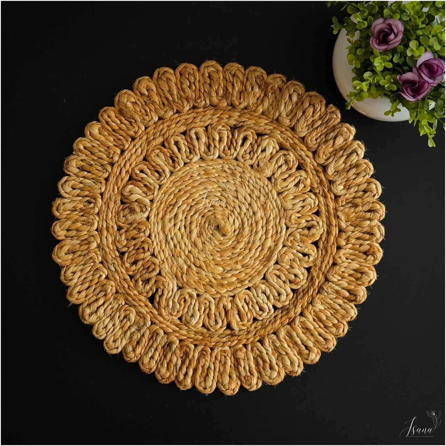 ISANA® KoshaMini Jute Coaster – Handwoven 6 Inch Square Table Coaster