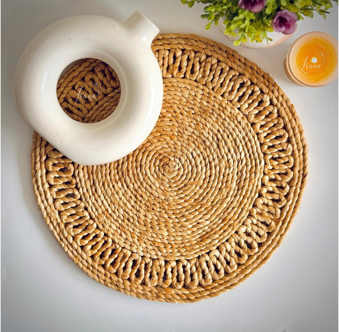 ISANA® Rustic Round Jute Coaster – Handwoven Natural Table Coaster