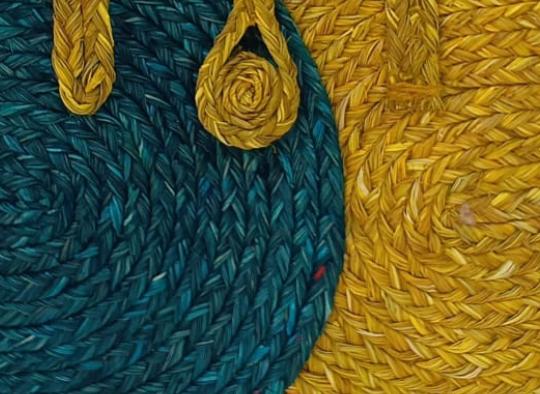 ISANA® Aakriti Sabai Grass Bag – Handwoven Teal and Mustard Tote