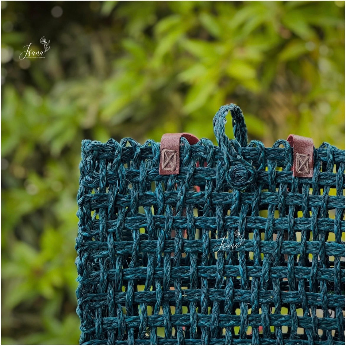 ISANA® Neerja Sabai Grass Handbag – Handwoven Teal Tote Bag