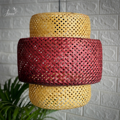 ISANA Cascade Dual-Tone Cane Lampshade | Handwoven 3-Tier Pendant Light