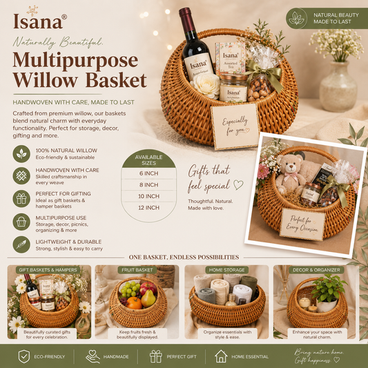 Curved Willow Wicker Basket – Moon Shape