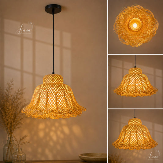 ISANA Bamboo Cloud 22 Inch Pendant Light IBL247 | Handwoven Bamboo Lamp