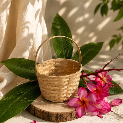 Petite Handwoven Bamboo Gift Basket with Handle