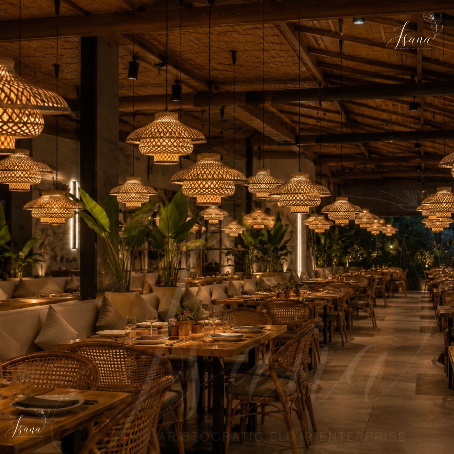 ISANA®️ Dhara Hanging Lampshade – Handwoven Natural Bamboo Pendant Lamp