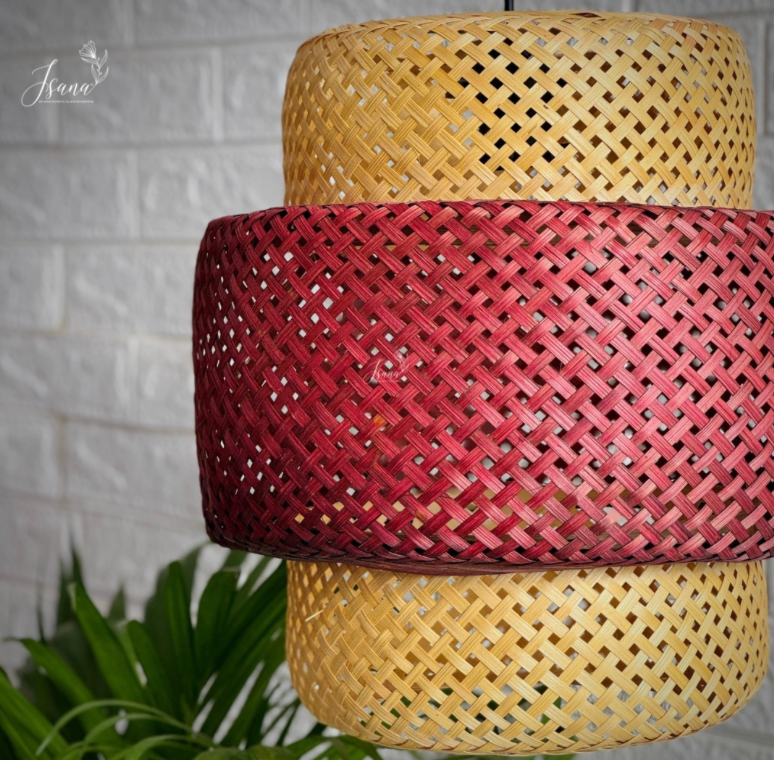 ISANA Cascade Dual-Tone Cane Lampshade | Handwoven 3-Tier Pendant Light