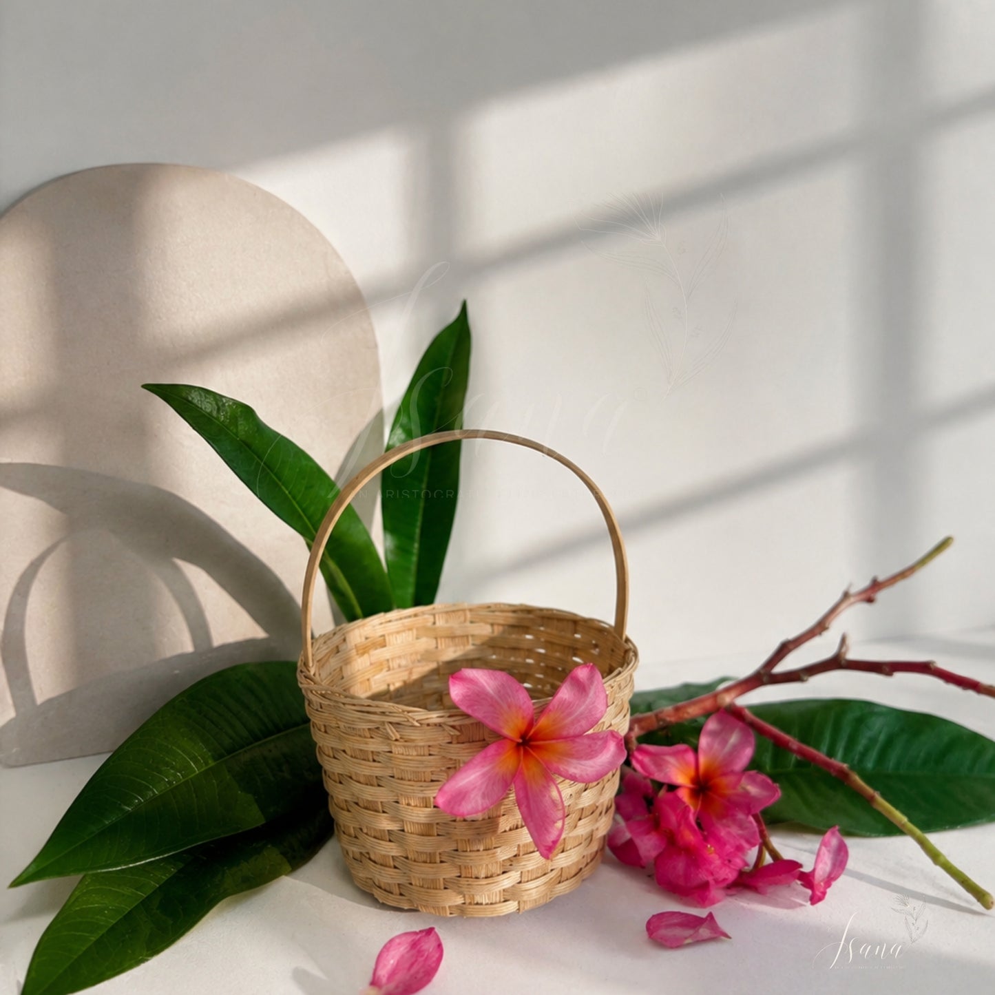 Petite Handwoven Bamboo Gift Basket with Handle