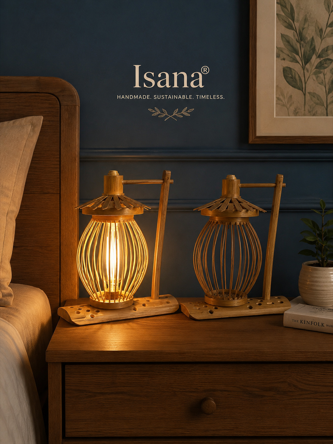 Isana Ember Table & Wall Lamp – Handwoven Natural Bamboo