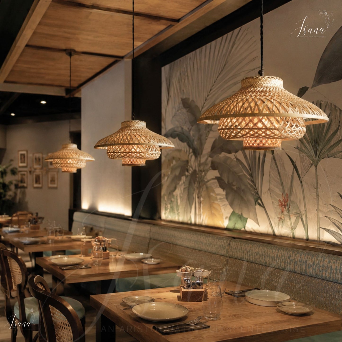 ISANA®️ Dhara Hanging Lampshade – Handwoven Natural Bamboo Pendant Lamp
