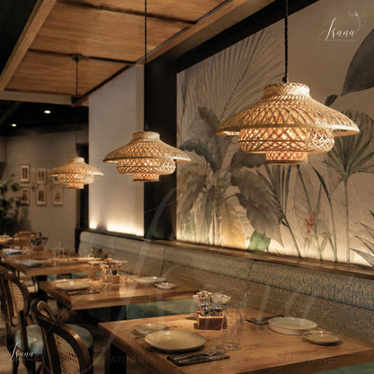 ISANA®️ Dhara Hanging Lampshade – Handwoven Natural Bamboo Pendant Lamp