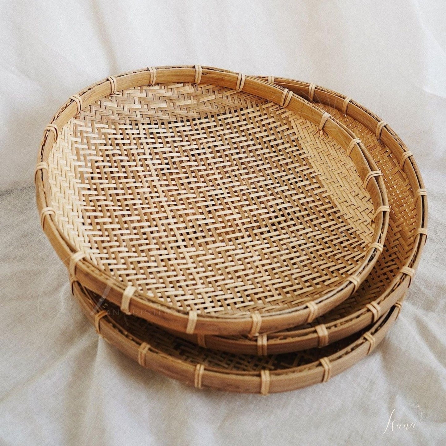 Saanjh Handwoven Oval Bamboo Trays – Set of 5