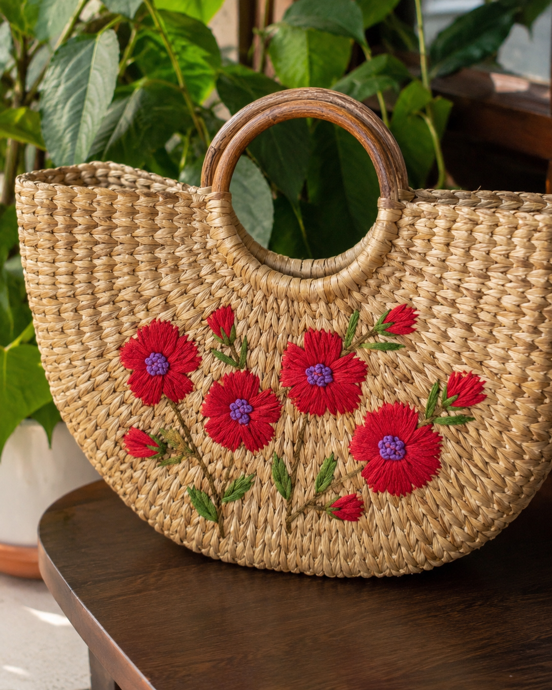 Handwoven Kauna Grass Handbag with Embroidery | Sustainable Handmade Bag | ISANA®️