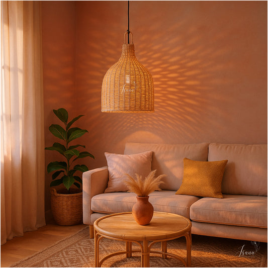 Cane Bottle Lampshade with Iron Frame