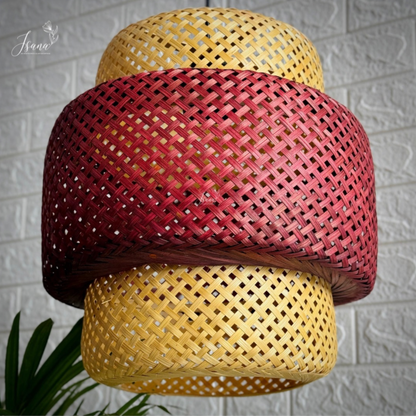 ISANA Cascade Dual-Tone Cane Lampshade | Handwoven 3-Tier Pendant Light