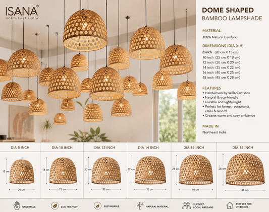 Isana “NoorDome” Handwoven Bamboo Lampshade – Eco-Friendly Bohemian Home Decor