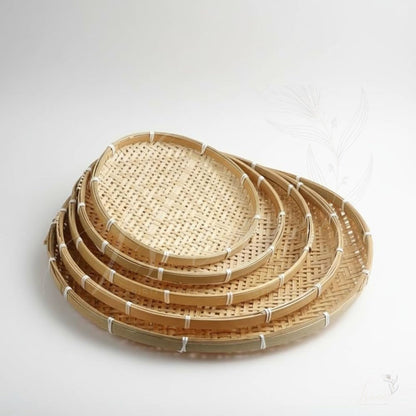 Saanjh Handwoven Oval Bamboo Trays – Set of 5