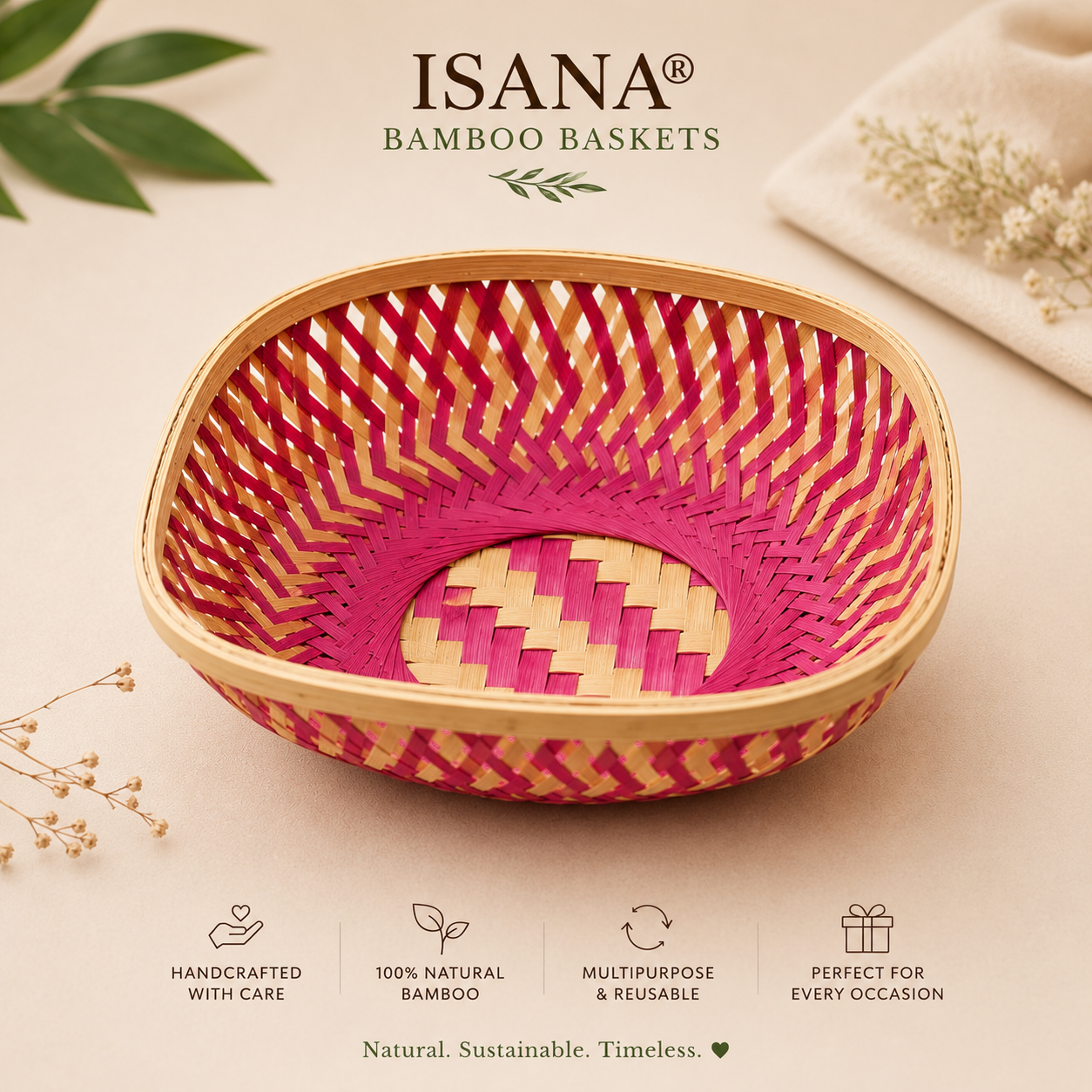 Vanya Round Bamboo Basket – Handwoven Multipurpose Basket