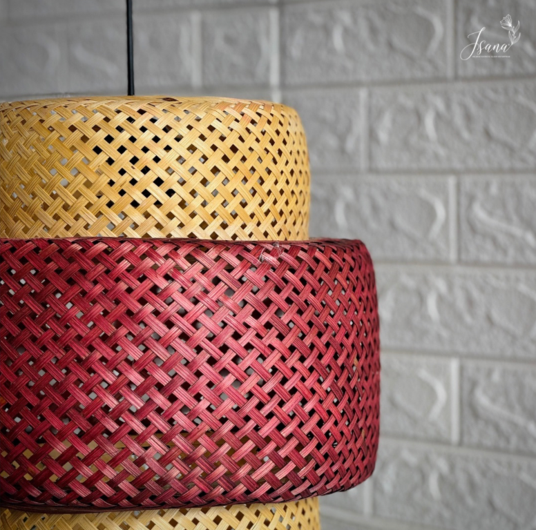 ISANA Cascade Dual-Tone Cane Lampshade | Handwoven 3-Tier Pendant Light