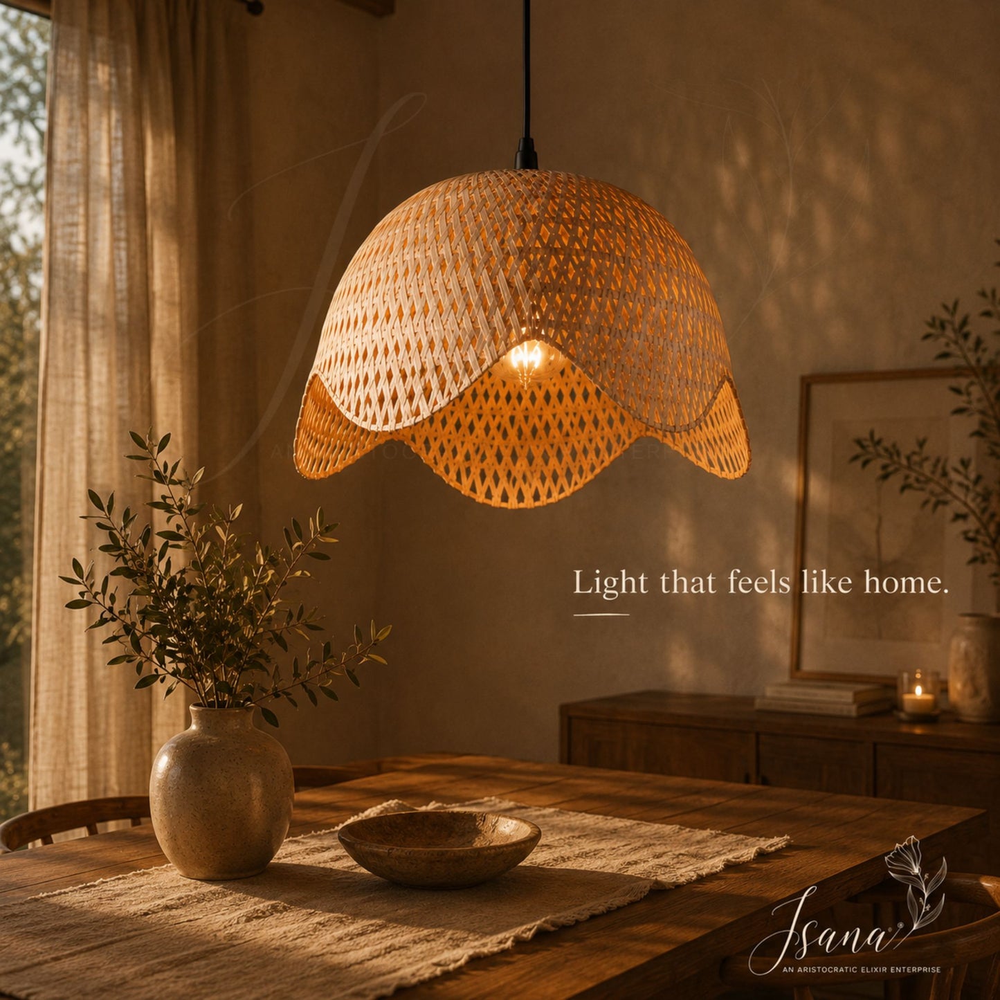 ISANA Aura Pendant Lamp | Handwoven Bamboo Hanging Light