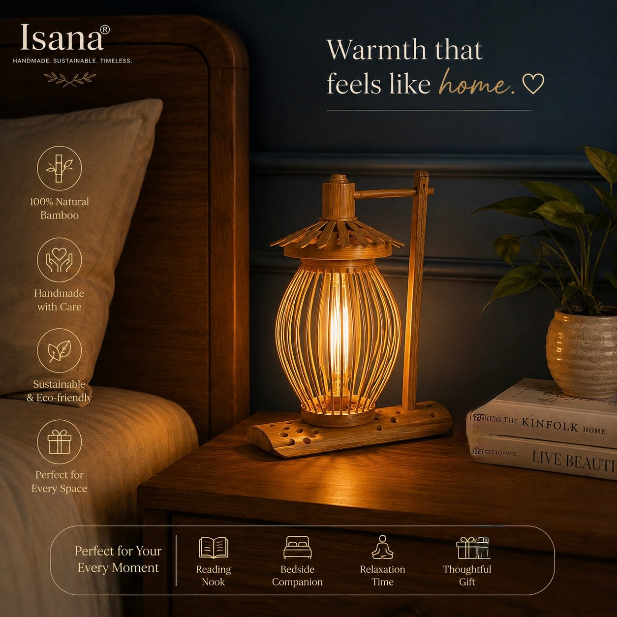 Isana Ember Table & Wall Lamp – Handwoven Natural Bamboo