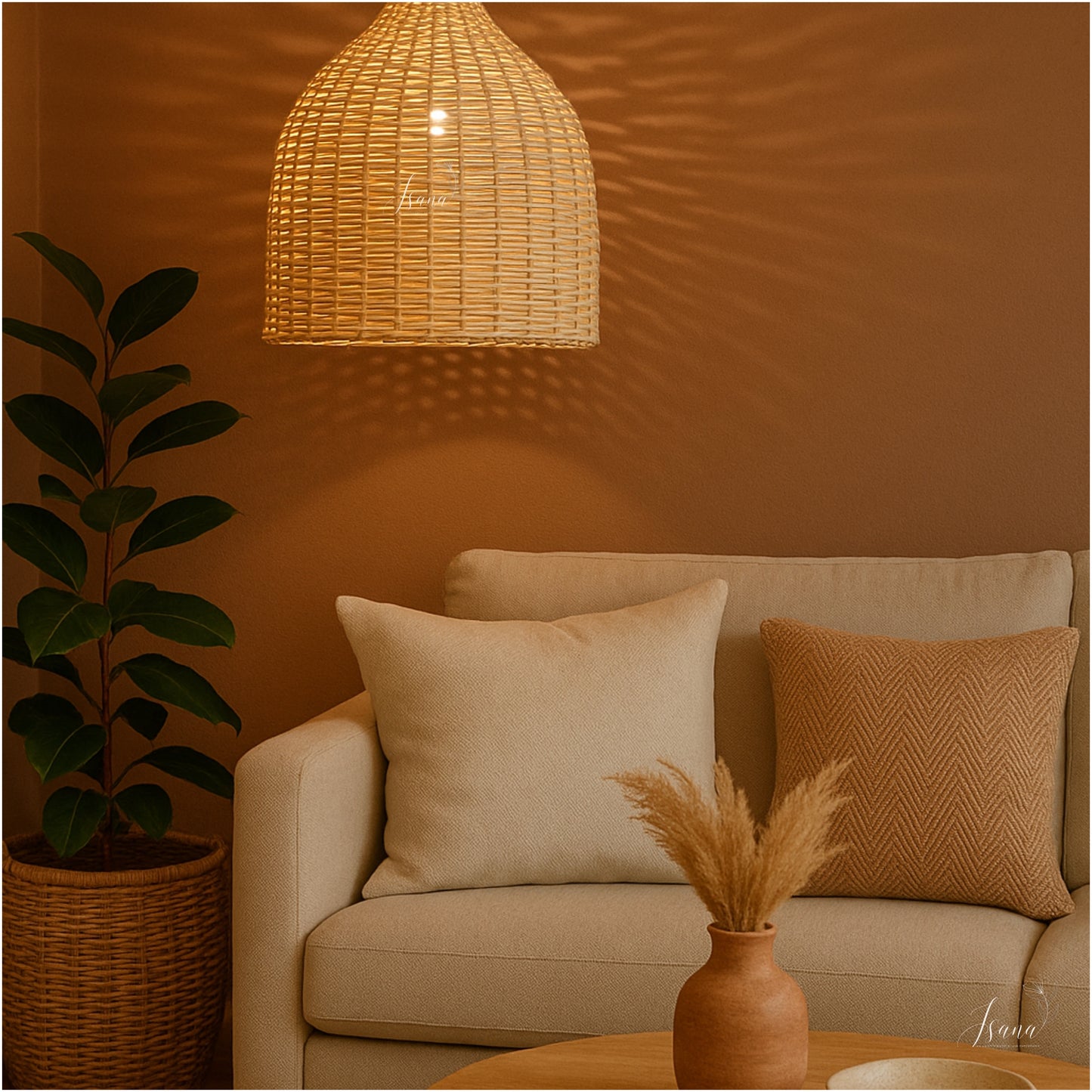 Cane Bottle Lampshade with Iron Frame