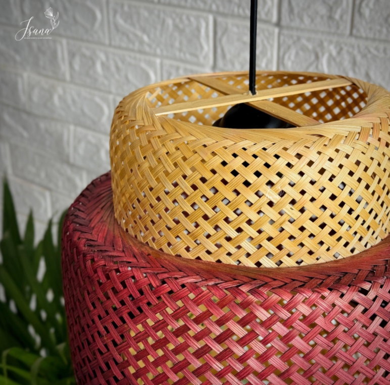 ISANA Cascade Dual-Tone Cane Lampshade | Handwoven 3-Tier Pendant Light