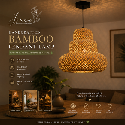 Aaranya Handwoven Bamboo Pendant Lampshade | Sustainable Ceiling Light by Isana®️