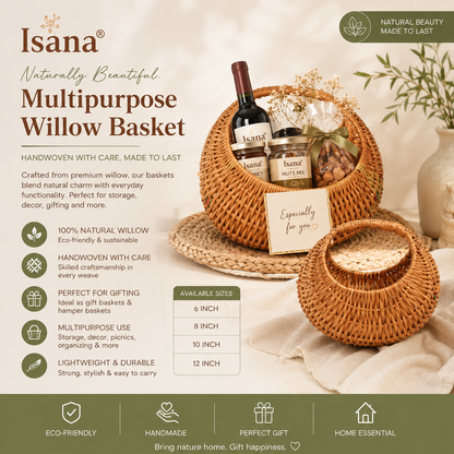 Curved Willow Wicker Basket – Moon Shape