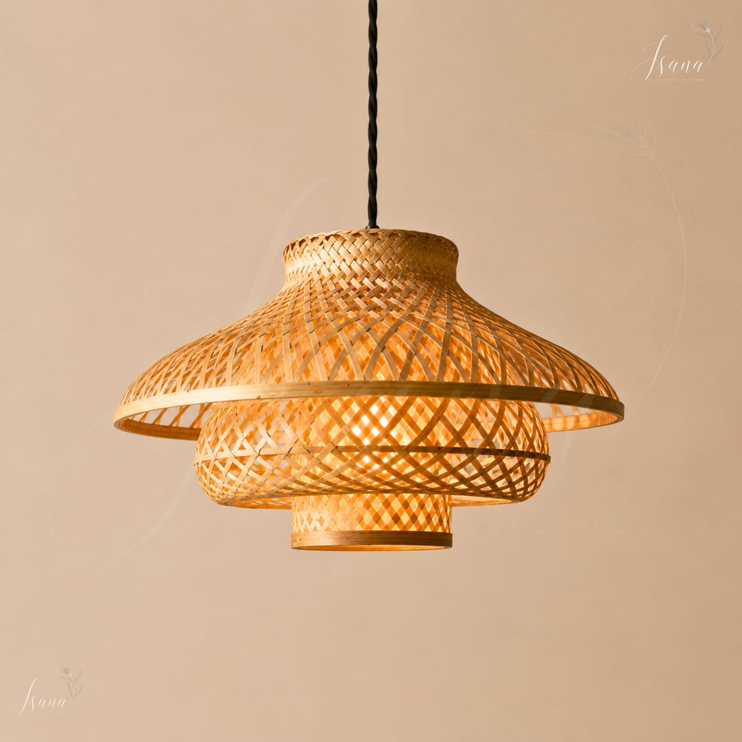 ISANA®️ Dhara Hanging Lampshade – Handwoven Natural Bamboo Pendant Lamp