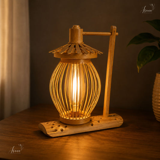 Isana Ember Table & Wall Lamp – Handwoven Natural Bamboo