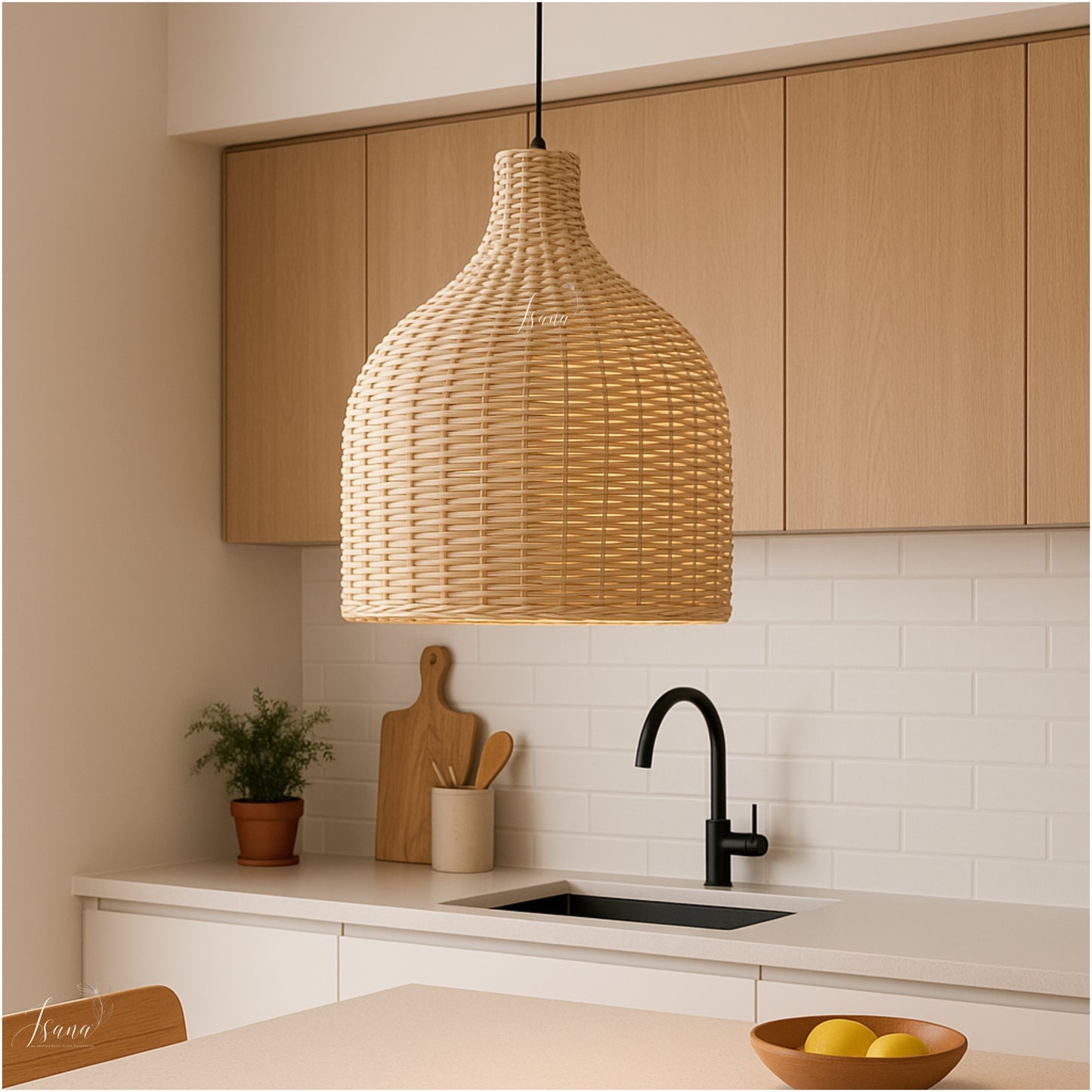 Cane Bottle Lampshade with Iron Frame
